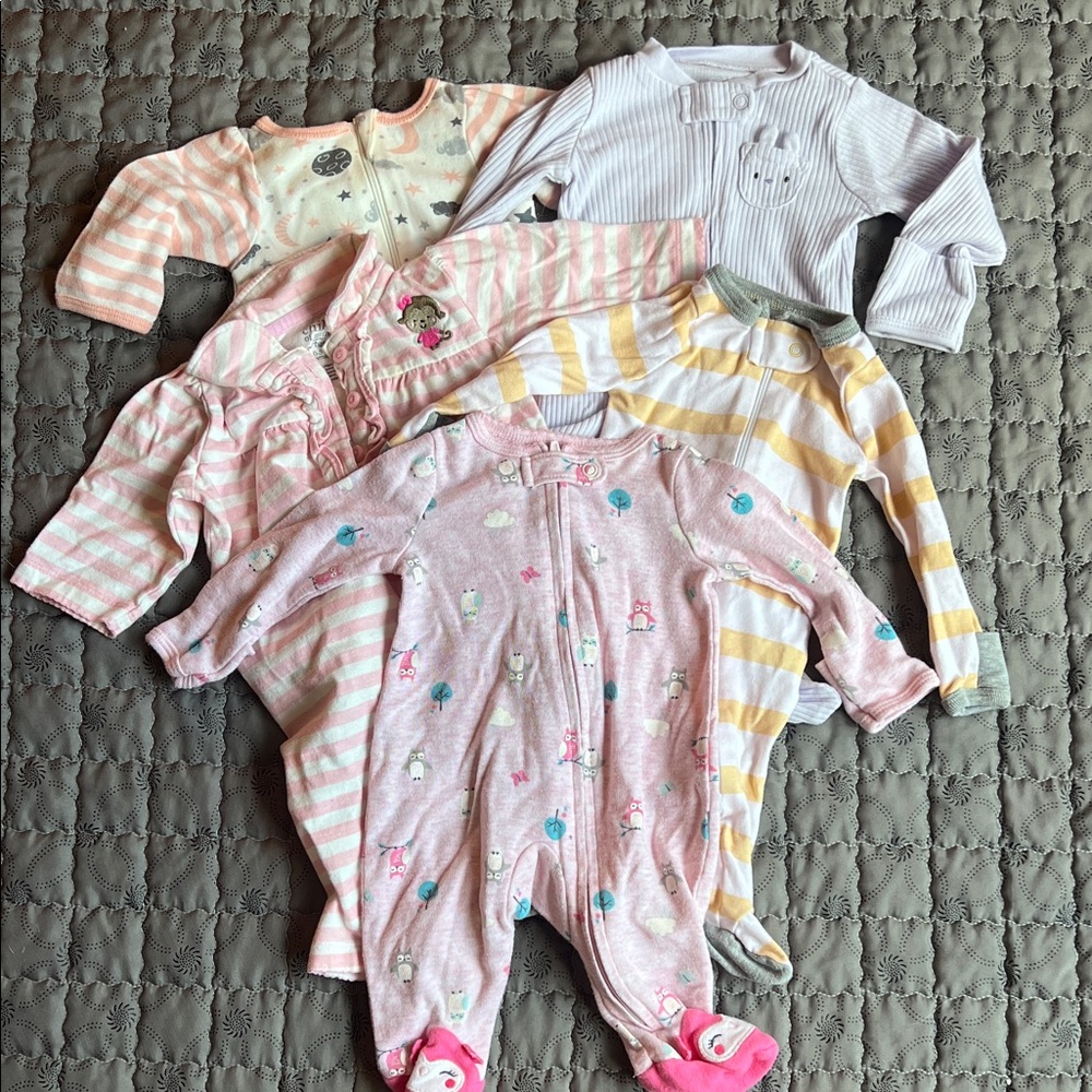 Adorable Pink and Yellow Striped Kids Footies